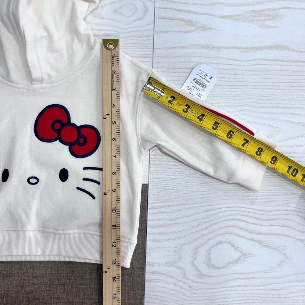 Hello Kitty Hoodie Kids 12M Ivory Sanrio Graphic Pullover Striped Winter Cozy - Picture 10 of 11